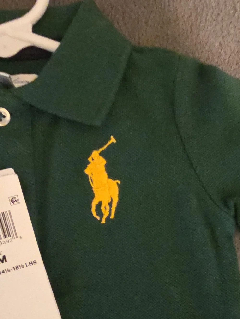 Ralph Lauren Green Polo with Yellow Pony & Sleeve Patch